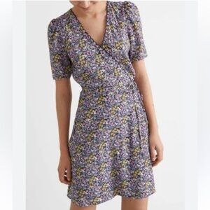 & Other Stories Wrap Mini Dress Lucia Print Floral Purple Black Size 32/XS